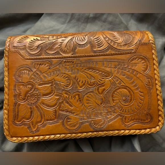Hand Tooled Genuine Leather Bag c.1960-70s - Picture 3 of 12